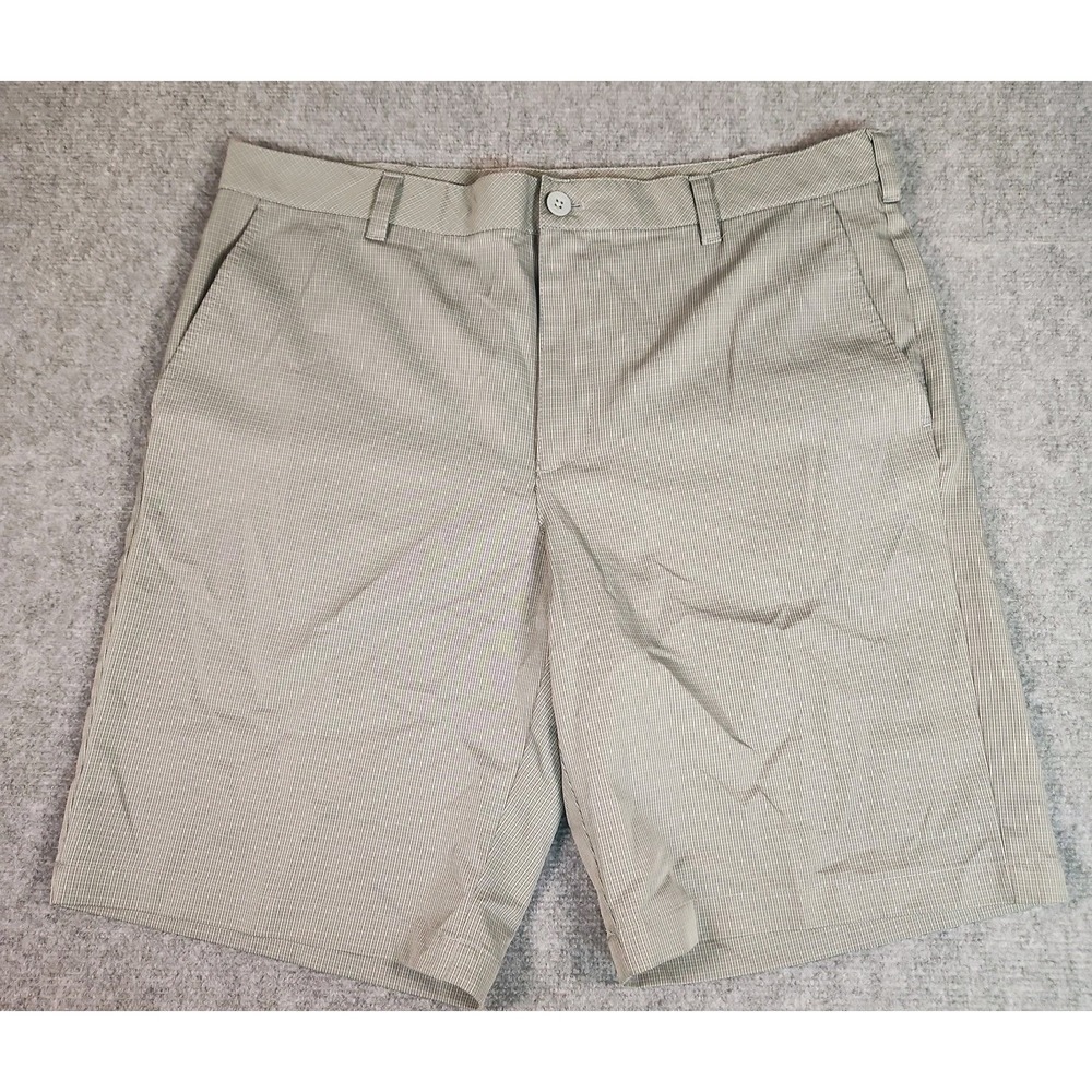 IZOD Mens-size 38 Actual Casual Preppy Kahki Shorts Gray Golf Comfort Fit Plaid